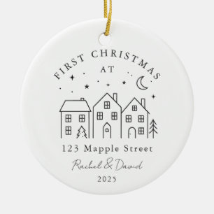 First Christmas at Our New Home – Houses Line Art Ceramic Ornament