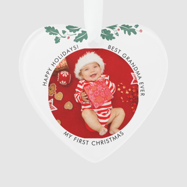 First Christmas Baby and Mom Photos Grandma Ornament (Front)