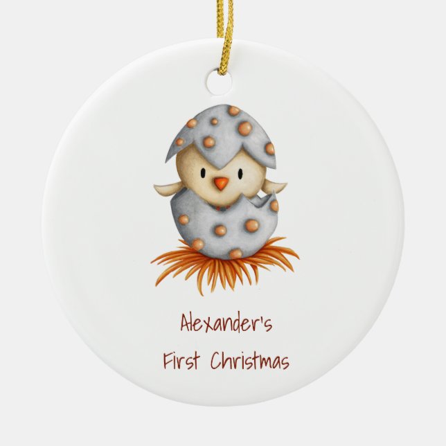 First Christmas Baby Bird Personalized Ceramic Ornament (Front)