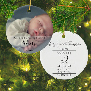 First Christmas Baby Birth Stats Photo Ceramic Ornament