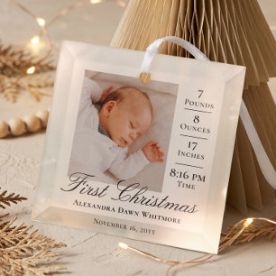  First Christmas Baby Birth Stats & Photo Keepsake Glass Ornament