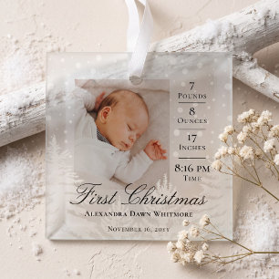  First Christmas Baby Birth Stats & Photo Keepsake Glass Ornament