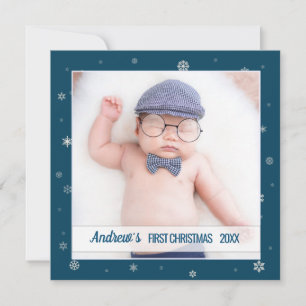 First Christmas baby boy blue snowflakes Card
