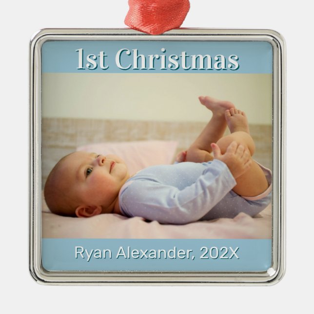 First Christmas Baby Boy Photo Ornament (Front)