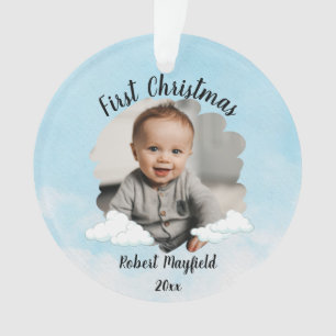 First Christmas Baby Boy With Personalised Photo Ornament