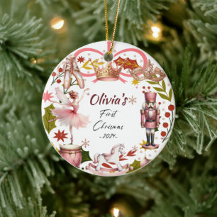 First Christmas Baby coquette girly pink Ceramic Ornament