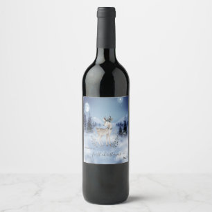 First Christmas,Baby Deer,Winter Landscape Wine Label