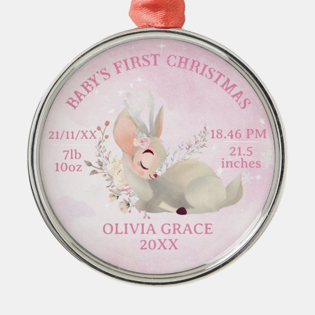 First Christmas baby details deer  Metal Ornament (Front)