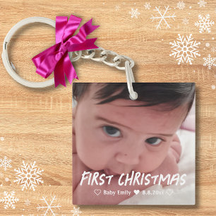 first christmas baby girl newborn photo keychain