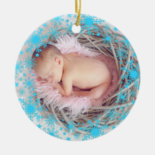 First Christmas Baby Girl Snowflake Frame Photo  Ceramic Ornament