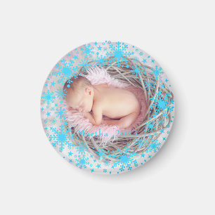 First Christmas Baby Girl Snowflake Frame Photo  Magnet