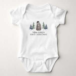 First Christmas Baby Penguin & Tree Personalized   Bodysuit