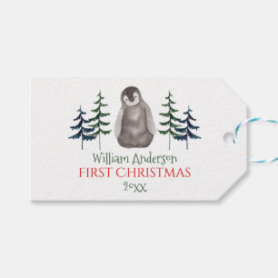 First Christmas Baby Penguin & Tree Personalized Gift Tags