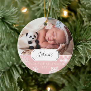 First Christmas Baby Photo Baby Pink Ceramic Ornament