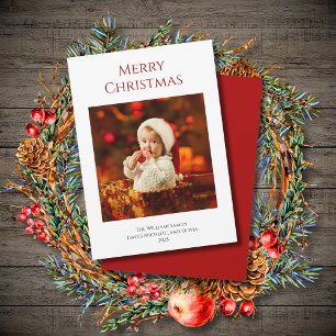 First Christmas Baby Photo Family Simple Red  Holiday Card