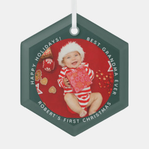 First Christmas Baby Photo Grandma Holiday Glass Ornament