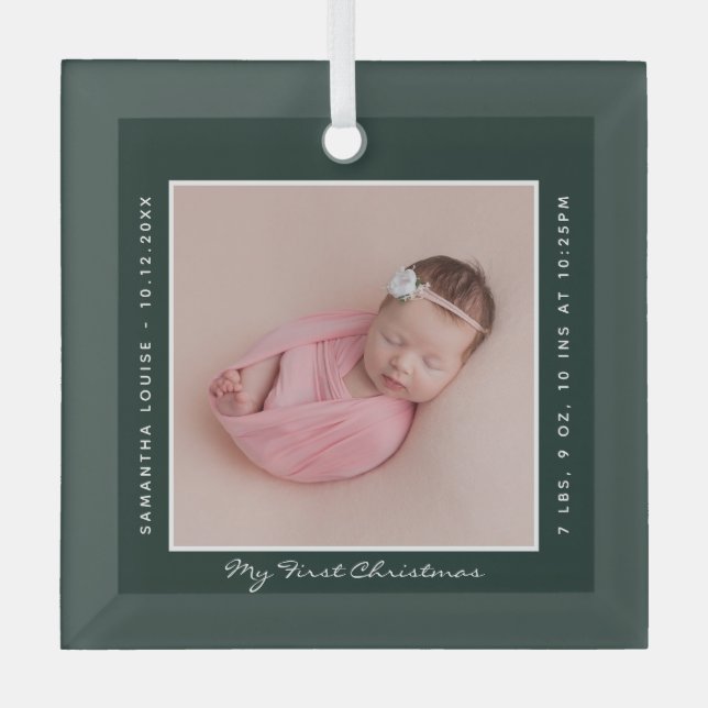 First Christmas Baby Photo Holiday Keepsake Glass Ornament (Front)