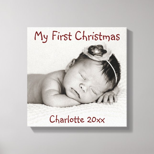 First Christmas, Baby Photo, Name Canvas Print (Front)
