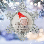 First Christmas Baby Photo Name Snowflake Pewter Christmas Ornament<br><div class="desc">Personalize with your favourite baby photos name and date to create a unique memory and gift for a first Christmas. A lovely keepsake to celebrate your new arrival! Designed by Thisisnotme©</div>