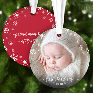 First Christmas Baby Photo New Parents Snowflakes Ornament