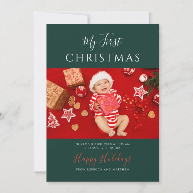 First Christmas Baby Photos Festive Holiday Card (Front)