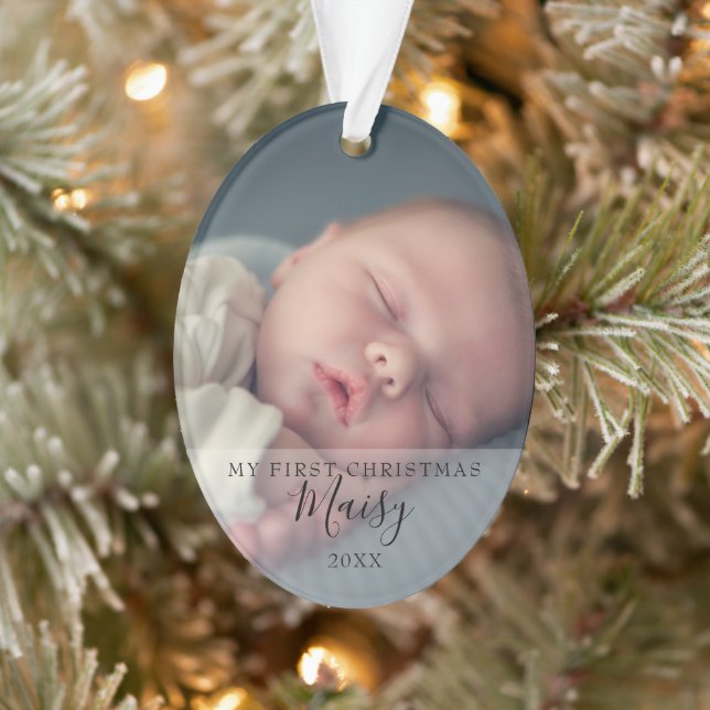 First Christmas Baby Photos Script Holiday Ornament (Tree)