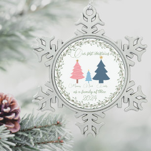 First Christmas baby pink and blue trees  Snowflake Pewter Christmas Ornament