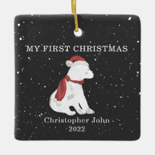 First Christmas Baby Polar Bear Dark Grey Snow Ceramic Ornament