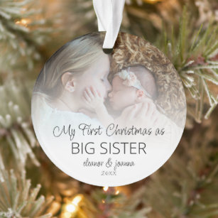 First Christmas Big Sister Names Photo Overlay Ornament