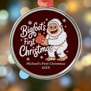 First Christmas BigFoot Sasquatch Funny Custom Metal Ornament