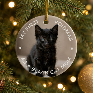 First Christmas Black Cat Mom Photo Keepsake Ceramic Ornament
