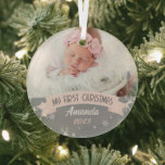 First Christmas Blush Pink Baby Girl Photo  Glass Ornament<br><div class="desc">First Christmas Blush Pink Baby Girl Photo Glass Tree Decoration</div>