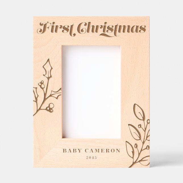 First Christmas Calligraphy and Winter Foliage Etched Frames (Front)