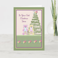 First Christmas Card for Twins with Two Toy Bears