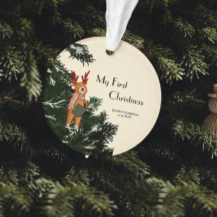 First Christmas – Caroling Reindeer in pine tree Ornament