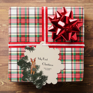 First Christmas – Caroling Reindeer in pine tree Ornament Card