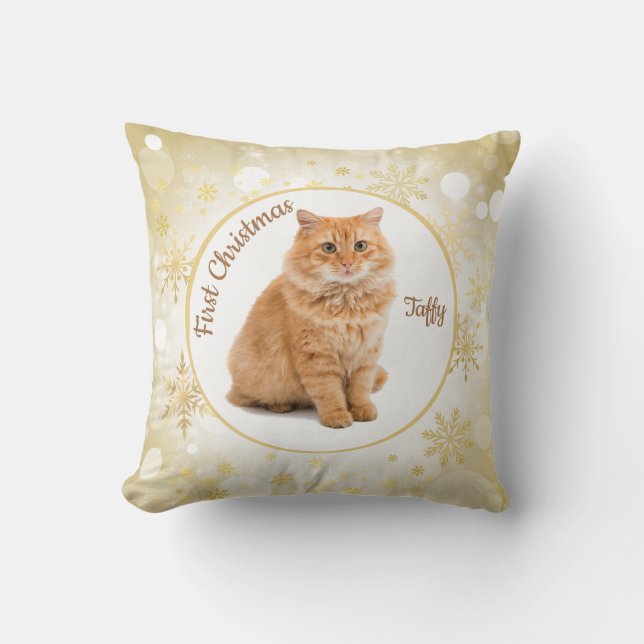 First Christmas Cat Pet Ornament Throw Pillow (Front)