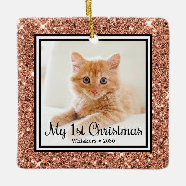 First Christmas Cat Photo Ceramic Ornament (Front)