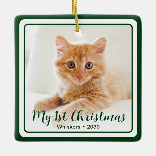 First Christmas Cat Photo Ceramic Ornament (Front)