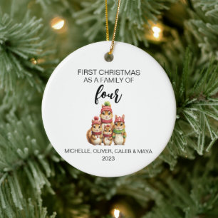 First Christmas Chipmunk Family of Four Ceramic Ornament