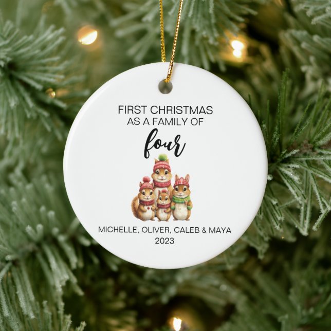 First Christmas Chipmunk Family of Four Ceramic Ornament (Tree)