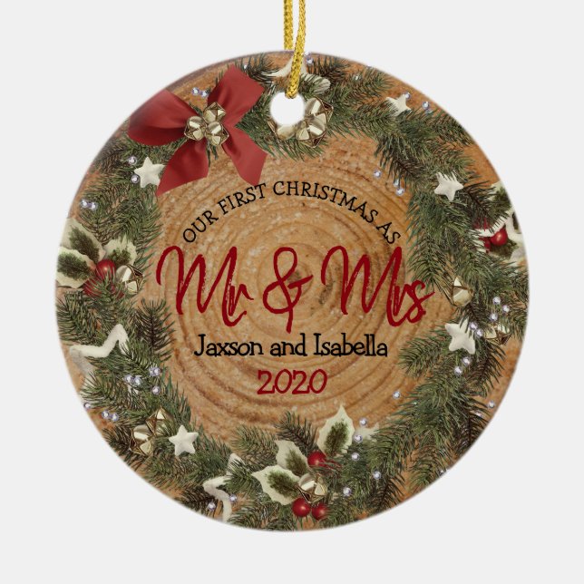 First Christmas - Christmas Wreath Ceramic Ornament (Front)