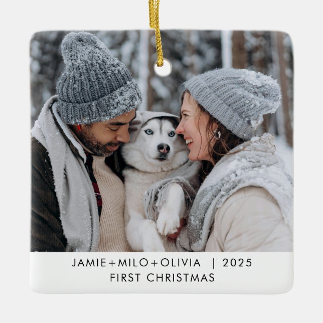 First Christmas Couple Photo Keepsake Ceramic Ornament (Front)