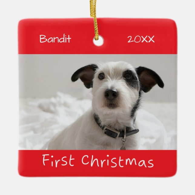 First Christmas Custom Pet Photo Ceramic Ornament (Front)