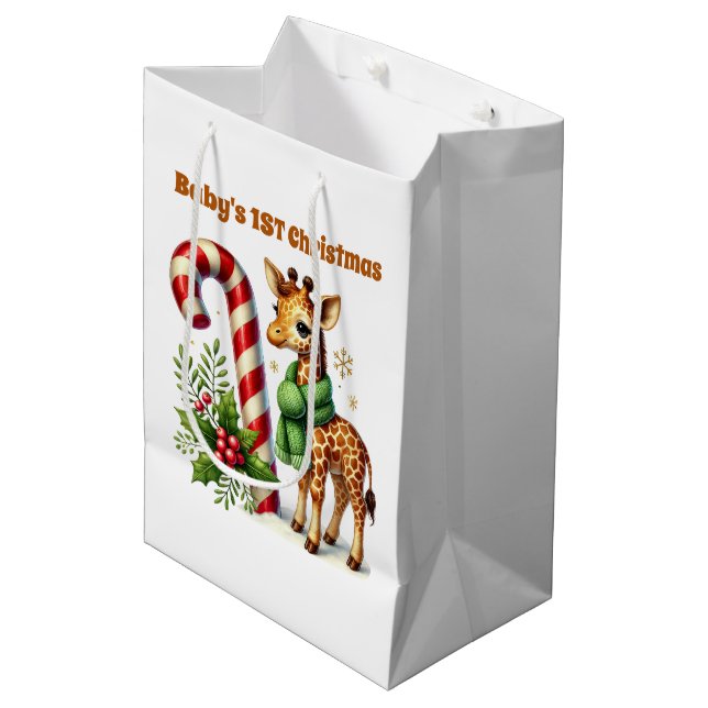 First Christmas customizable giraffe  Medium Gift Bag (Front Angled)
