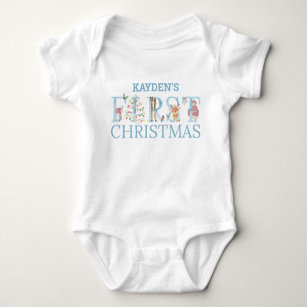 First Christmas Cute Animal Letters Boy Baby Bodysuit