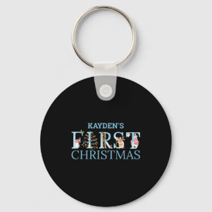 First Christmas Cute Animal Letters Boy Name Baby Keychain