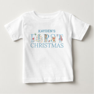 First Christmas Cute Animal Letters Boy Name Baby T-Shirt