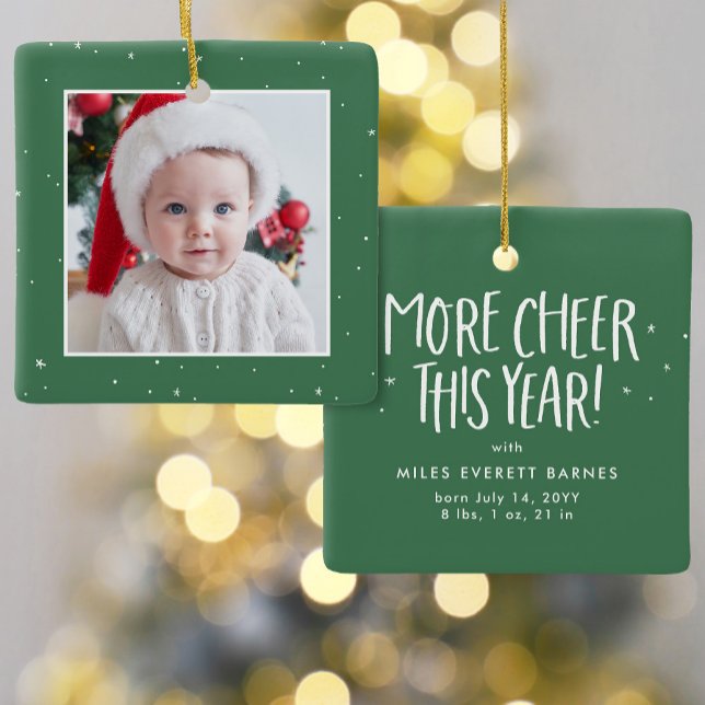 First Christmas cute baby photo green holiday Ceramic Ornament (Creator Uploaded)