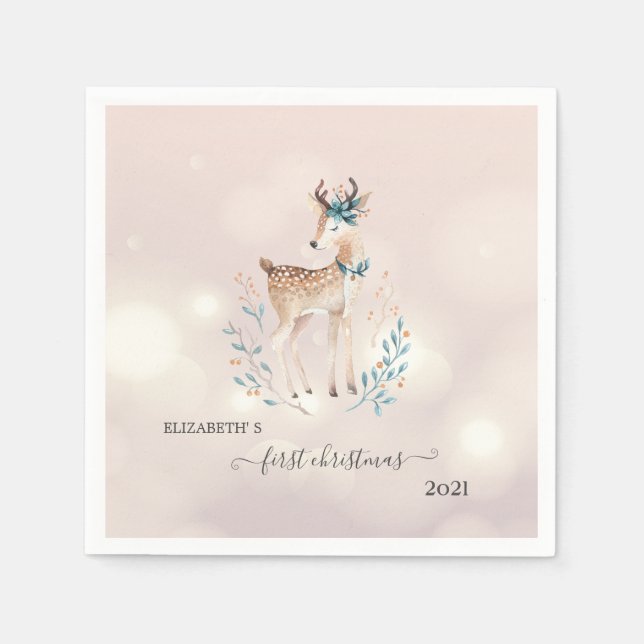 First Christmas,Cute Deer Holiday   Napkin (Front)